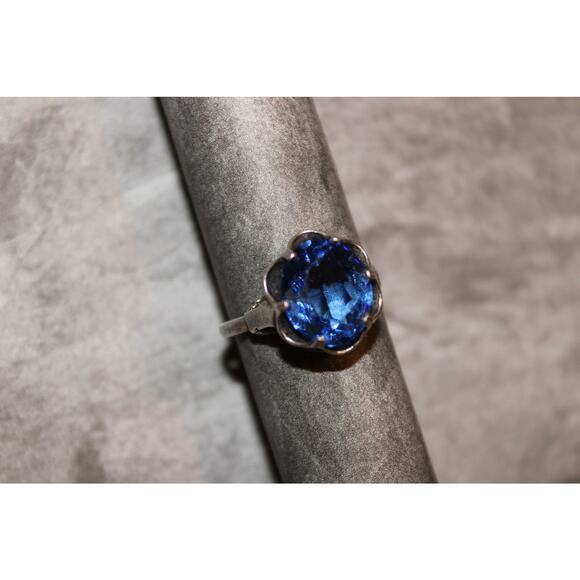 Stunning c1972 Sarah Coventry .925 Silver Faux Sapphire Birthstone Ring US SZ 6+ - Picture 6 of 10
